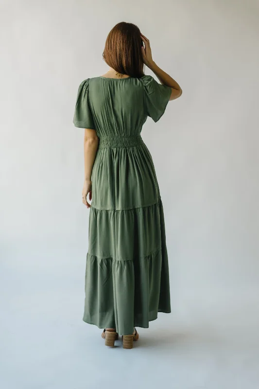 The Radford Embroidered Maxi Dress in Olive