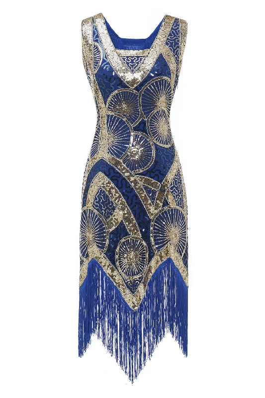 Blue Sequins Fringe 1920s Dress