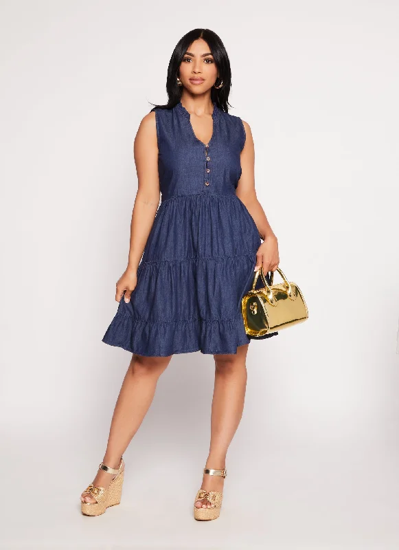 Denim Tiered Sleeveless Sundress