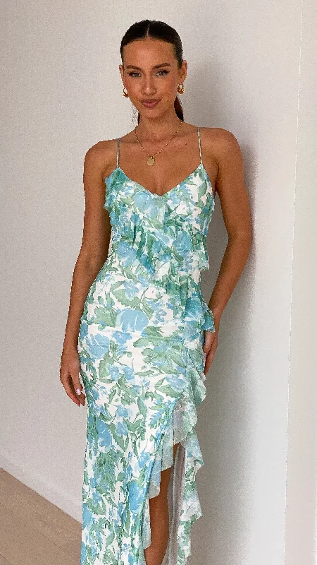 Debbie Midi Dress - Green/Blue Floral