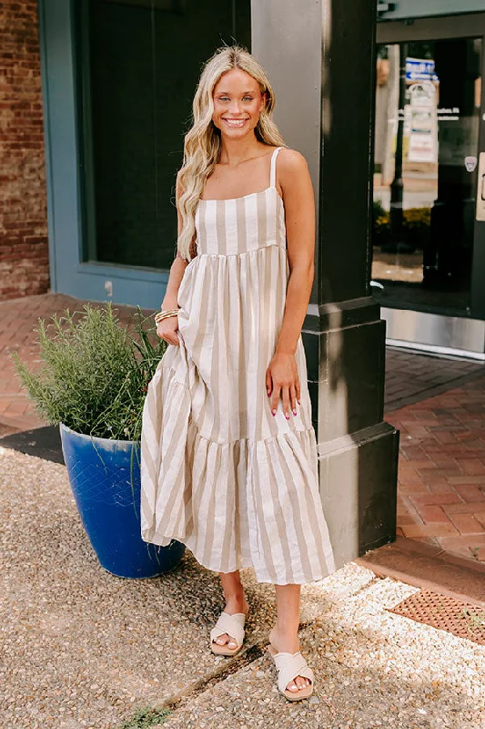 Driving To The Coast Stripe Midi in Oatmeal