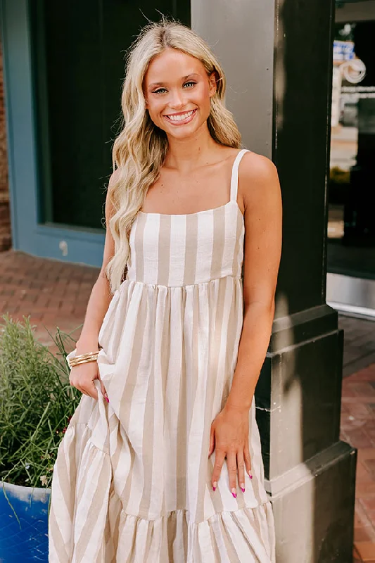 Driving To The Coast Stripe Midi in Oatmeal