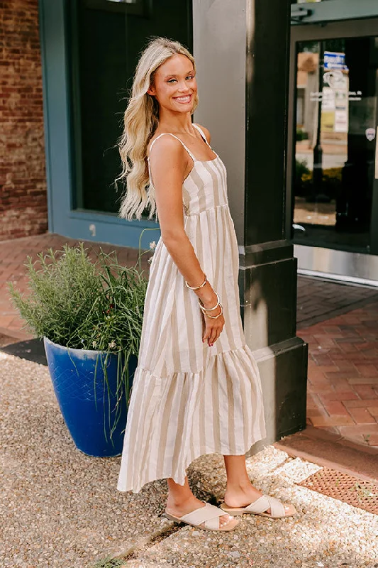 Driving To The Coast Stripe Midi in Oatmeal