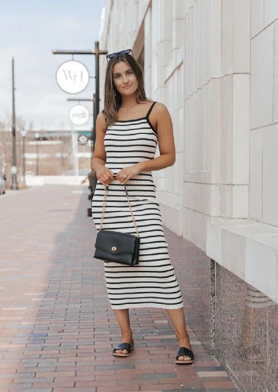 Ivory Striped Back Tie Midi Dress - FINAL SALE