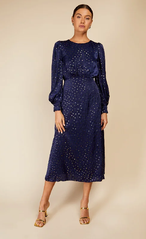 Navy Spot Foil Print Midaxi Dress by Vogue Williams