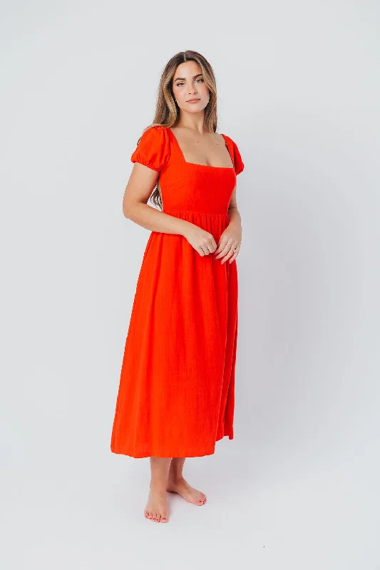 August Open Back Midi Dress in Poppy - Bump Friendly