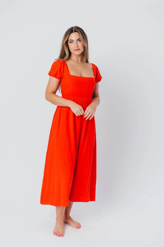 August Open Back Midi Dress in Poppy - Bump Friendly