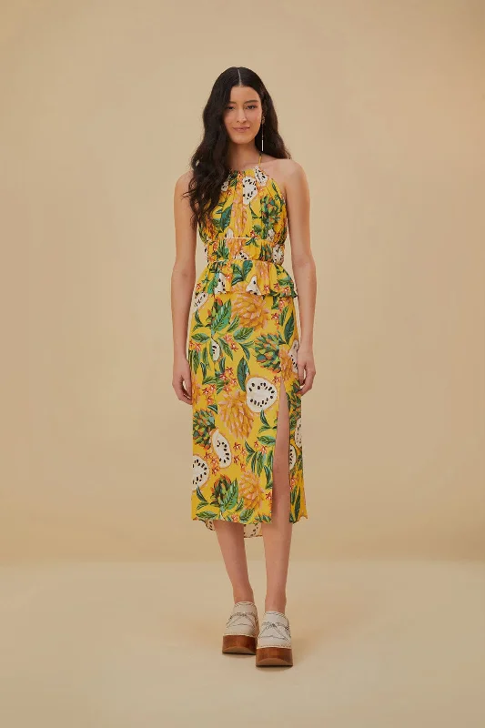 Yellow Biriba Sleeveless Midi Dress