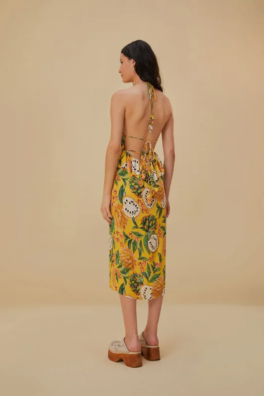 Yellow Biriba Sleeveless Midi Dress