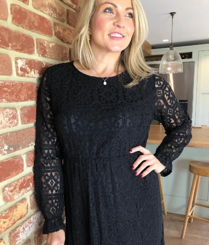 Black Lace Overlay Midi Dress