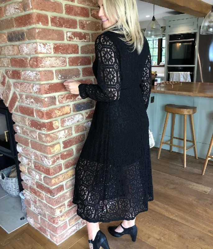 Black Lace Overlay Midi Dress