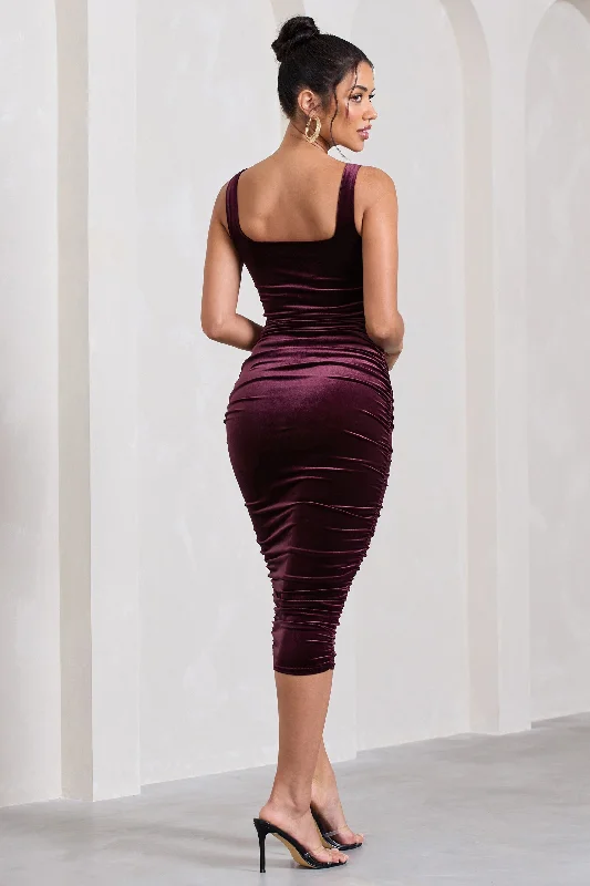 Cora | Port Velvet Square Neck Bodycon Midi Dress