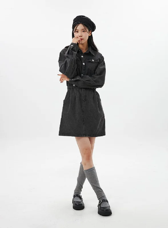 Denim Buttoned Shirt Mini Dress OO310