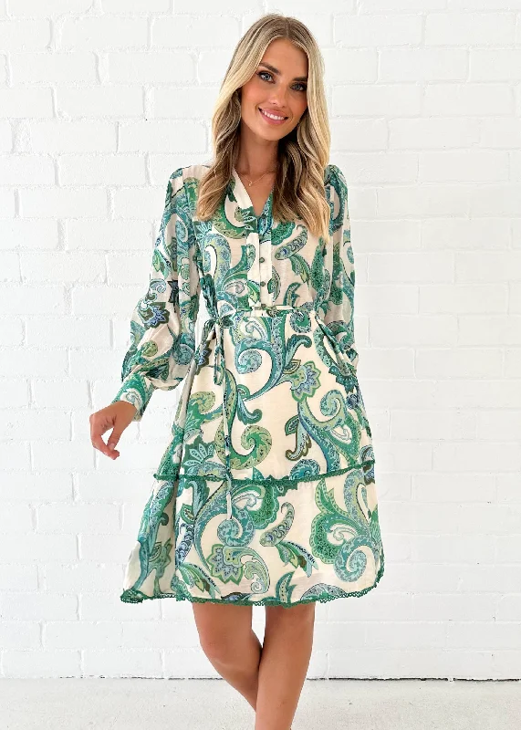 Foxler Dress - Green Paisley