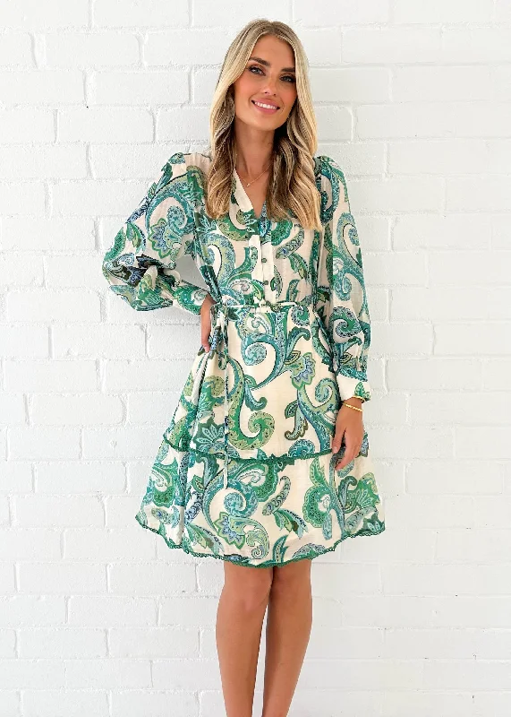 Foxler Dress - Green Paisley