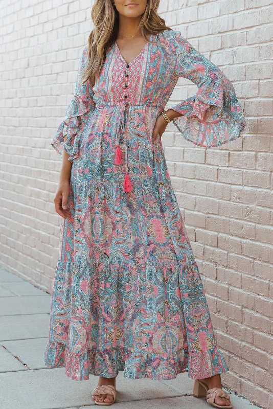 Paisley Ruffle Tiered Maxi Dress