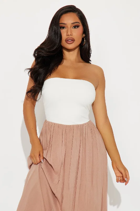 Hayden Strapless Midi Bubble Dress - Taupe/combo