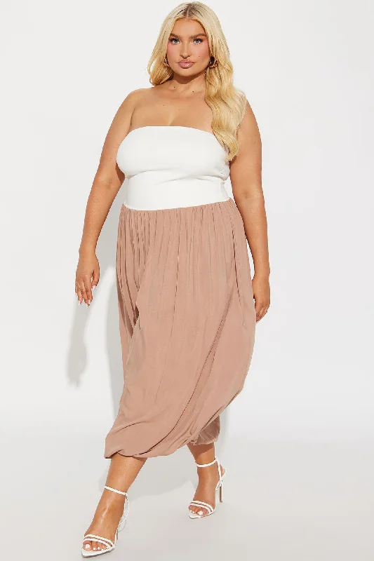 Hayden Strapless Midi Bubble Dress - Taupe/combo