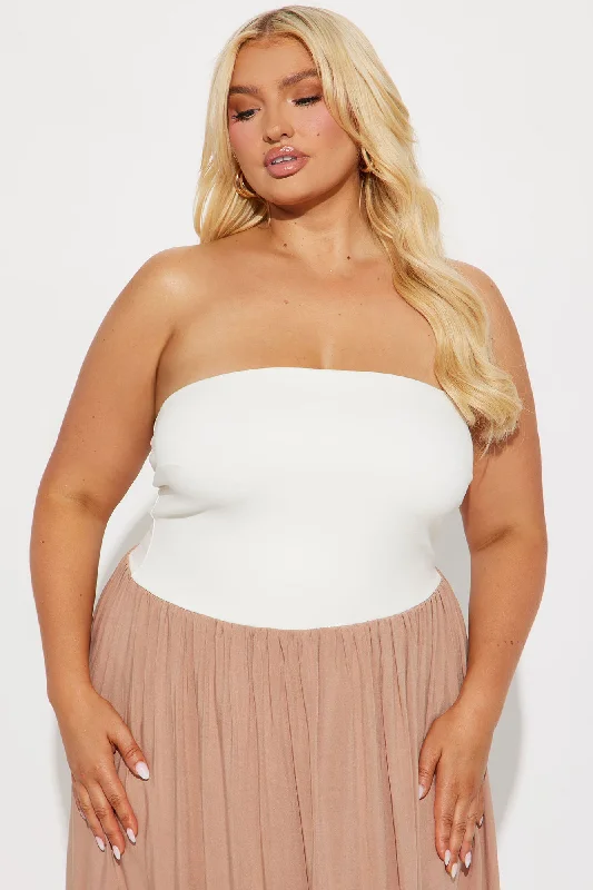 Hayden Strapless Midi Bubble Dress - Taupe/combo