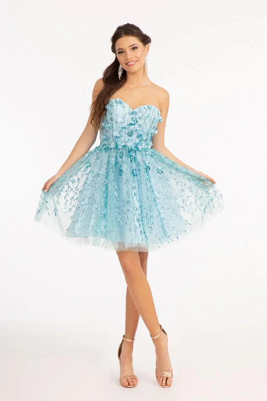 Homecoming Strapless Floral Applique Short Dress Sale