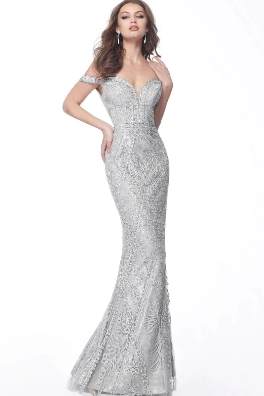 Jovani - Plunging Sweetheart Evening Dress 68130SC - 1 pc Grey In Size 0 Available