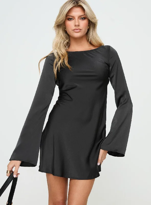 Lukea Long Sleeve Satin Mini Dress Black