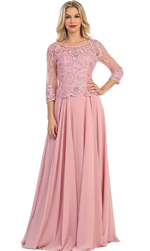 May Queen - Quarter Sleeve Lacy Chiffon Evening Gown MQ1279