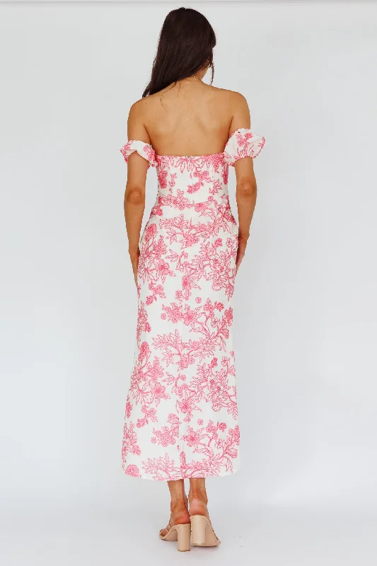 Olivier Off-Shoulder Midi Dress Floral Pink