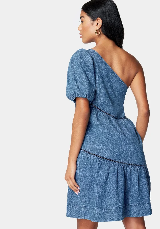 One Shoulder Asymmetric A Line Denim Dress