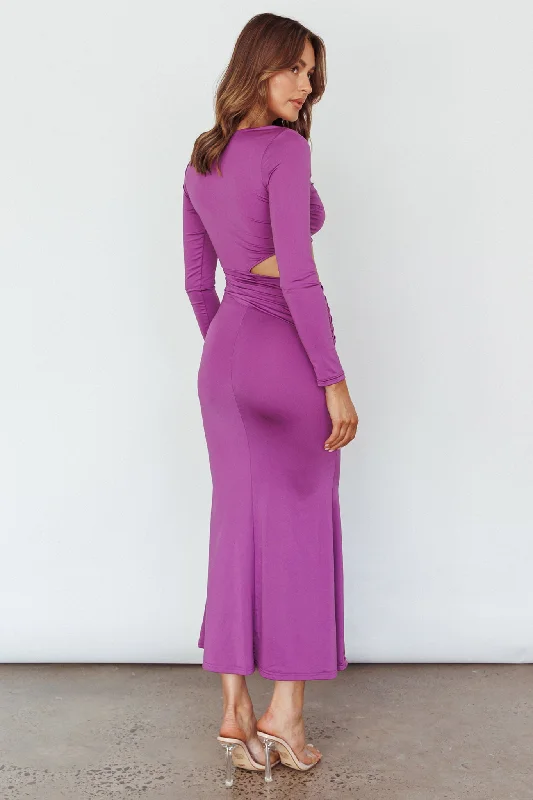 Rajah Long Sleeve Cut-Out Midi Dress Purple