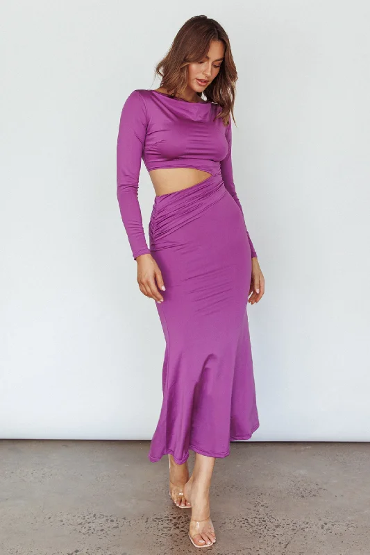 Rajah Long Sleeve Cut-Out Midi Dress Purple