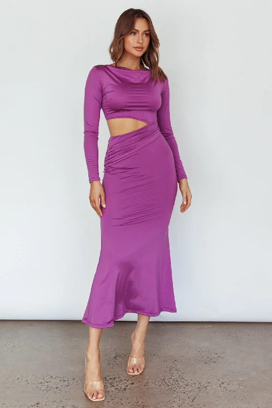 Rajah Long Sleeve Cut-Out Midi Dress Purple