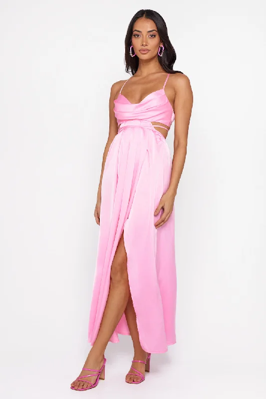 Reveal Your Mind Satin Midi Dress Pink