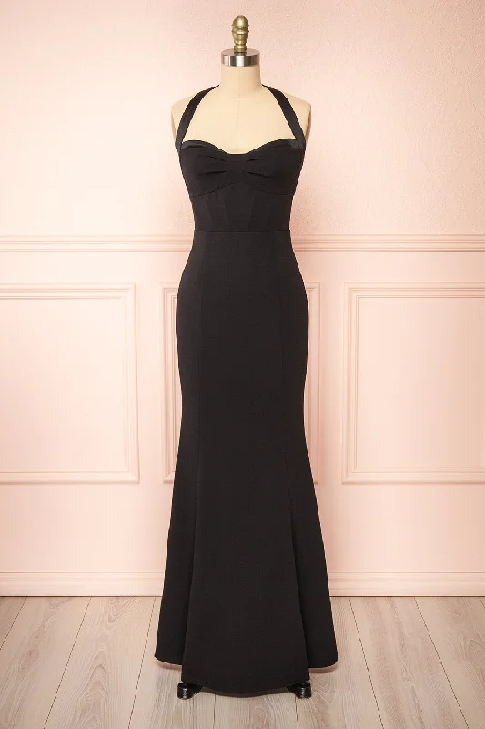 Sandra Black | Halter Mermaid Maxi Dress w/ Open Back