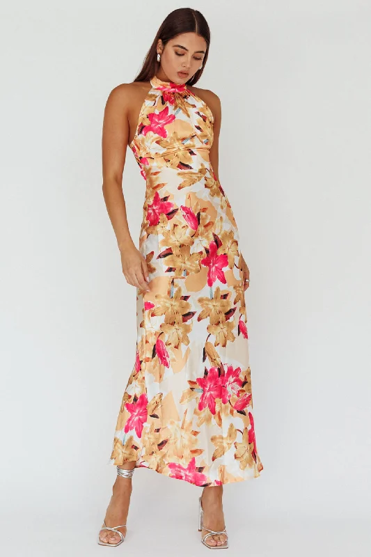 Shana Halterneck Maxi Dress Floral Pink