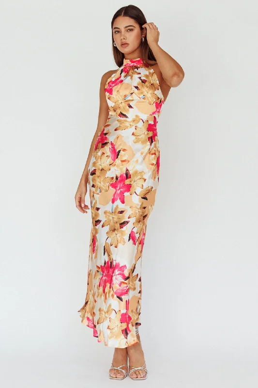 Shana Halterneck Maxi Dress Floral Pink