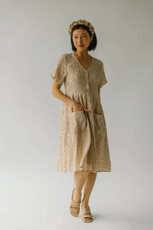 The Boice Button Front Dress in Taupe