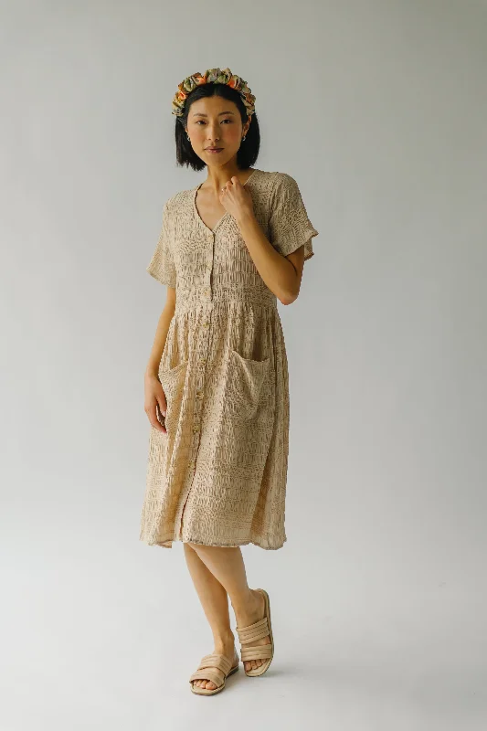 The Boice Button Front Dress in Taupe