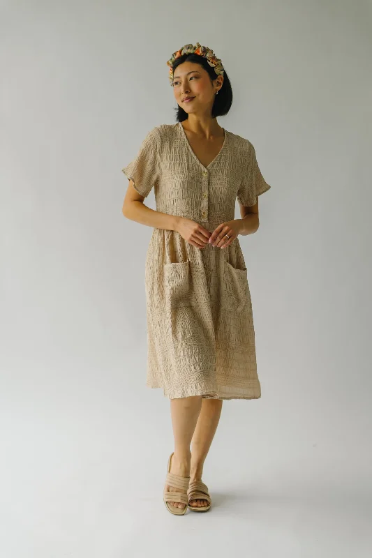 The Boice Button Front Dress in Taupe