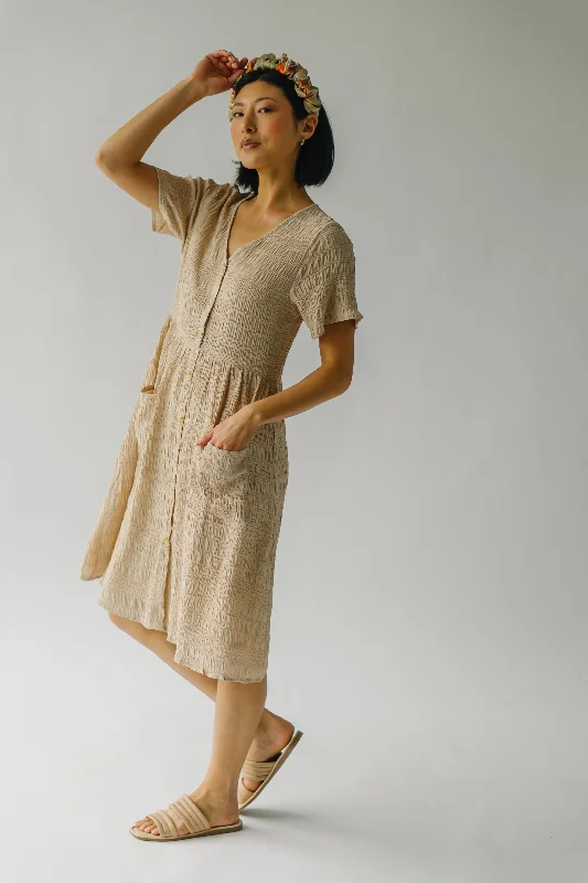 The Boice Button Front Dress in Taupe