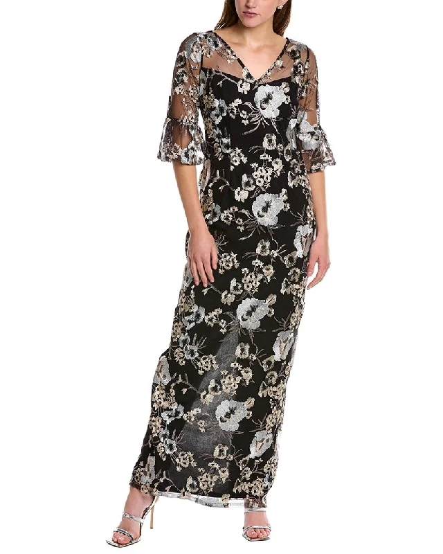 Adrianna Papell Embroidered Column Gown