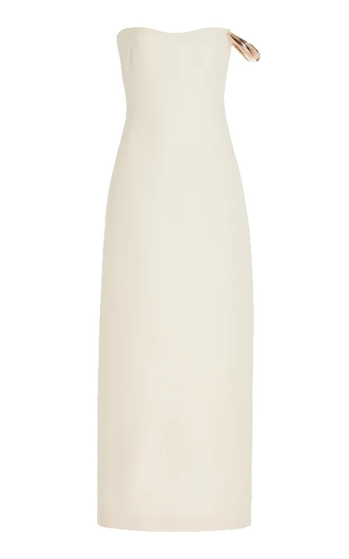 Anica Dress in Ivory Wool Silk Cady