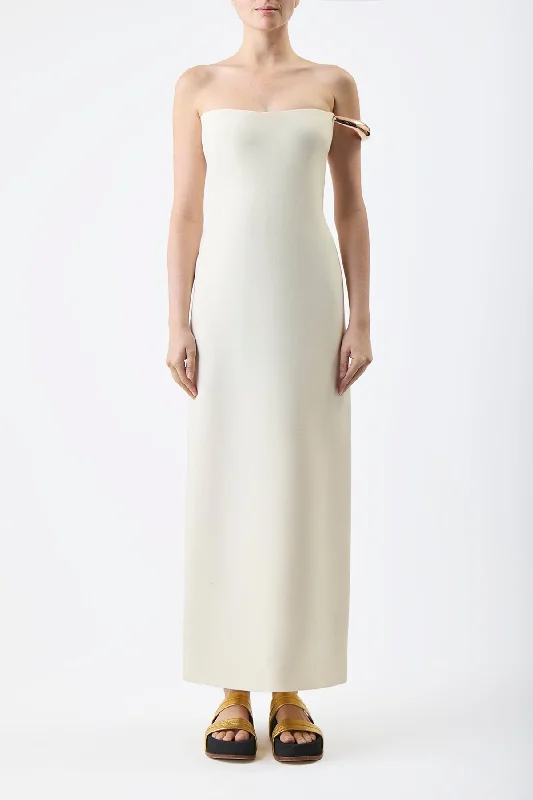 Anica Dress in Ivory Wool Silk Cady