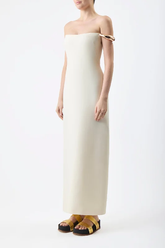 Anica Dress in Ivory Wool Silk Cady