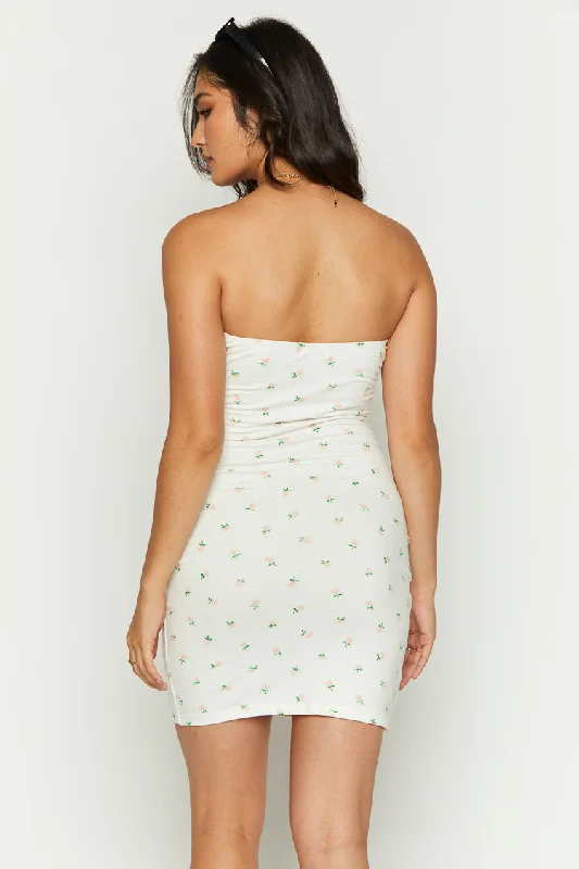 Auli White Floral Strapless Mini Dress