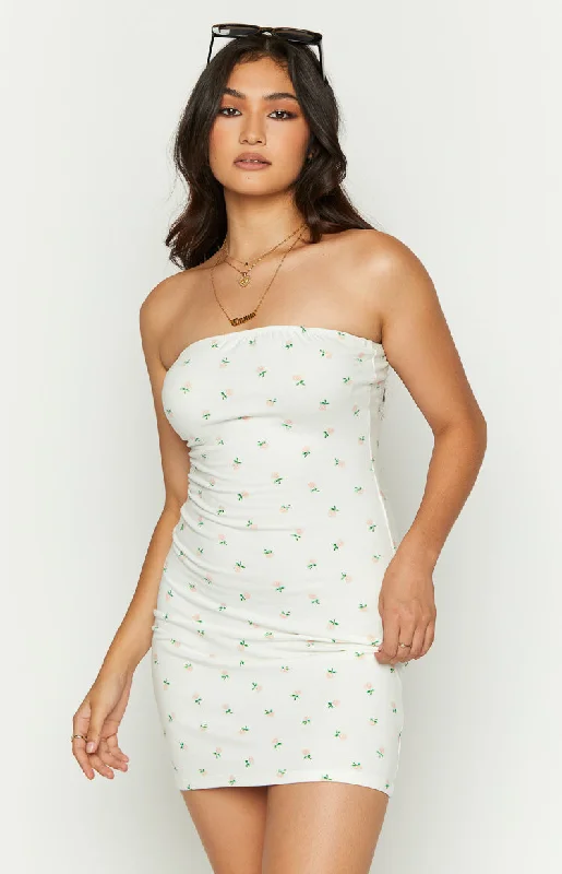 Auli White Floral Strapless Mini Dress