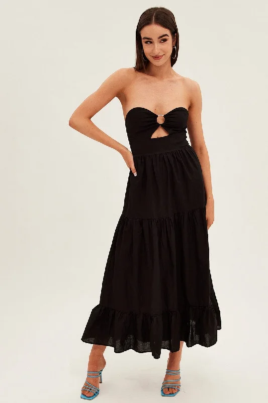 Black Maxi Dress Sleeveless Bandeau Ring Detail