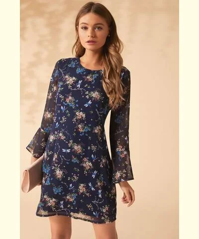 Dragon Fly Print Tunic Dress Navy