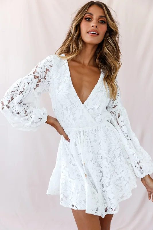 Ever After Keyhole Back Lace Dress White