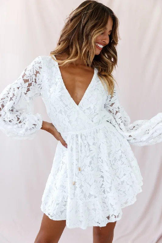 Ever After Keyhole Back Lace Dress White